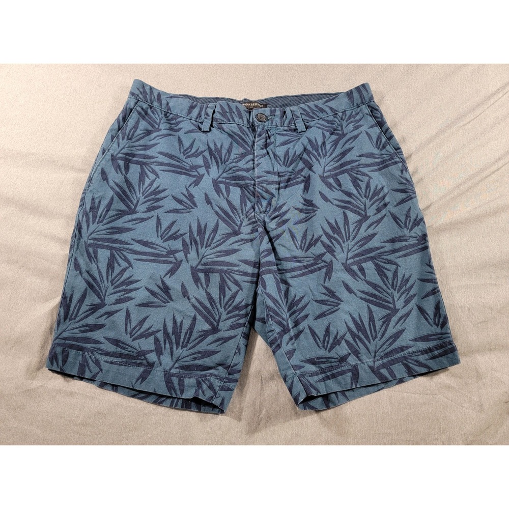 Banana Republic Men Size‎ 32x8 Teal Blue Palm Floral Print Tropical Shorts